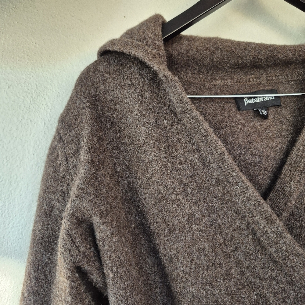 Alpaca / Wool Betabrand Brown Hooded Wrap Sweater - Picture 6 of 11